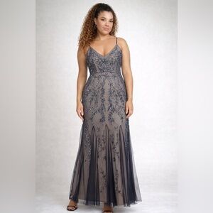 MARINA Sheer Layer Beaded Embellished Evening Gown Dress XL